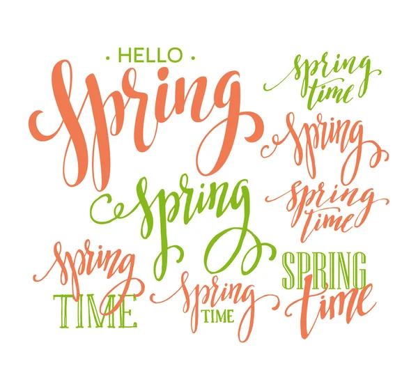 Spring Time, conjunto de letras Hello Spring. Ilustração vetorial —  Vetores de Stock