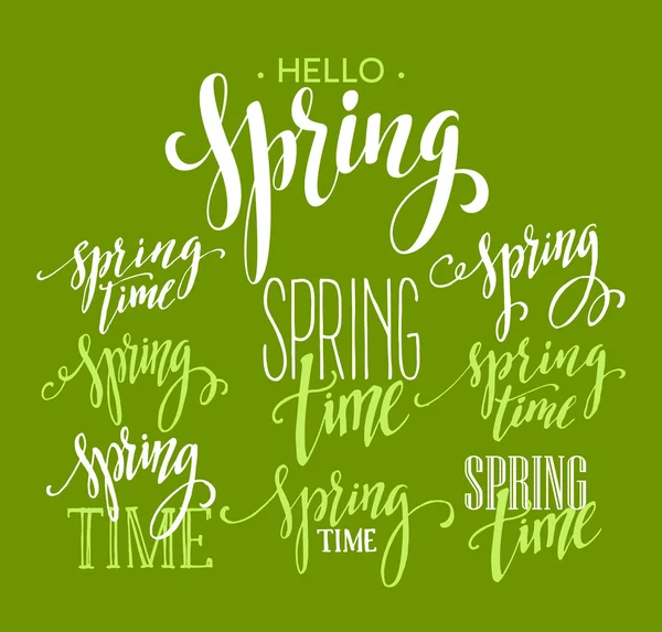 Spring Time, conjunto de letras Hello Spring. Ilustração vetorial —  Vetores de Stock