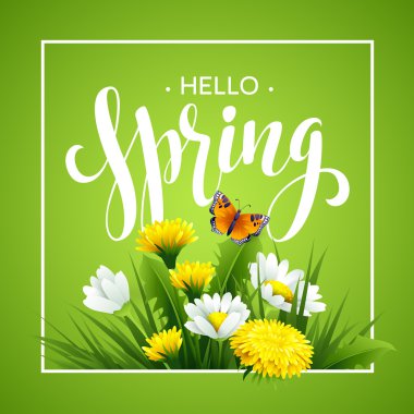 Inscription Spring Time on background with spring flowers. Spring floral background. Spring flowers. Spring flowers background design for spring clipart