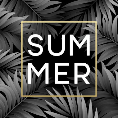 Yaz tropikal arka plan palmiye yaprakları. Tropikal palmiye yaprakları. Tropikal yaz tasarım. Yaz tasarım için arka plan. Palmiye yaprakları yaz arka plan