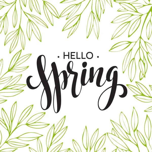 Parole Primavera con ghirlanda, rami, foglie. Illustrazione vettoriale — Vettoriale Stock