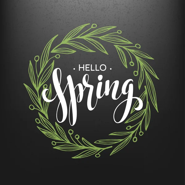 Hello spring. Spring wreath.  Spring flowers are drawn with chalk on black chalkboard. Sketch, design elements. Vector illustration — Stock Vector