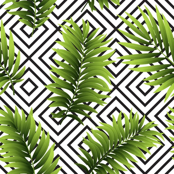 Tropical  palm leaves seamless geometric background. Vector illustration — Stock Vector