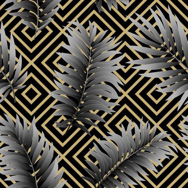 Tropischen Palmenblättern nahtlosen geometrischen Hintergrund. Vektorillustration — Stockvektor