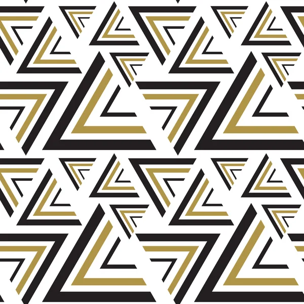 Triángulo negro, blanco, patrón dorado sin costuras. Ilustración vectorial — Archivo Imágenes Vectoriales