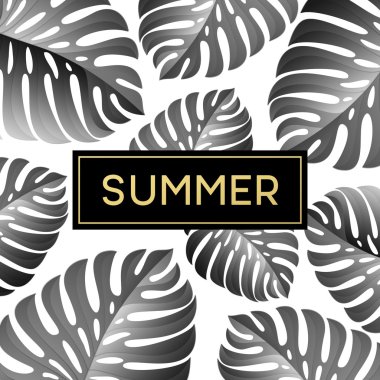 Tropikal monstera tasarım metni kartı için bırakır. Vektör çizim