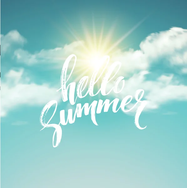 Brosse Heloo Summer lettrage sur le fond nuageux. Illustration vectorielle — Image vectorielle