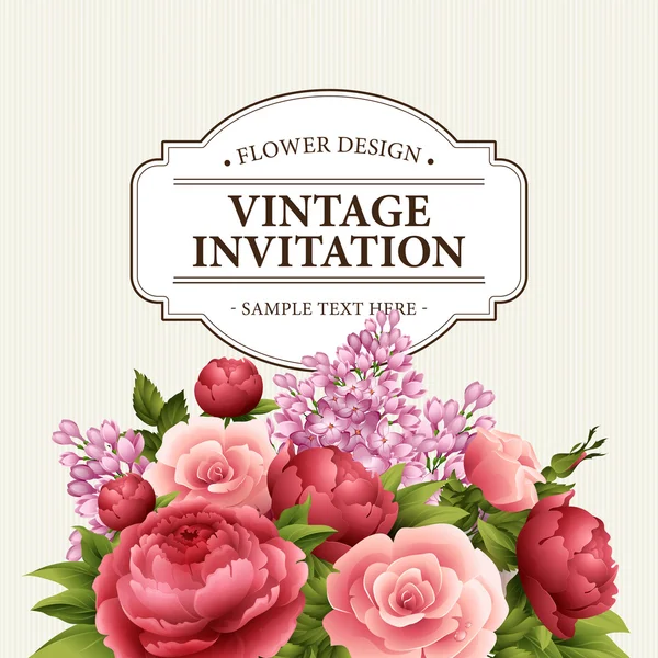 Floral frame with  flowers. Floral bouquet with peony, rose and lilac. Vintage Greeting Card with flowers. Watercolor flourish border. Floral background. Vector illustration — Stock Vector