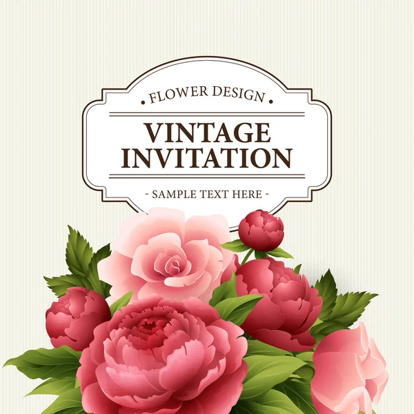 Carte de voeux vintage avec pivoine fleurie et fleurs roses. Illustration vectorielle — Image vectorielle