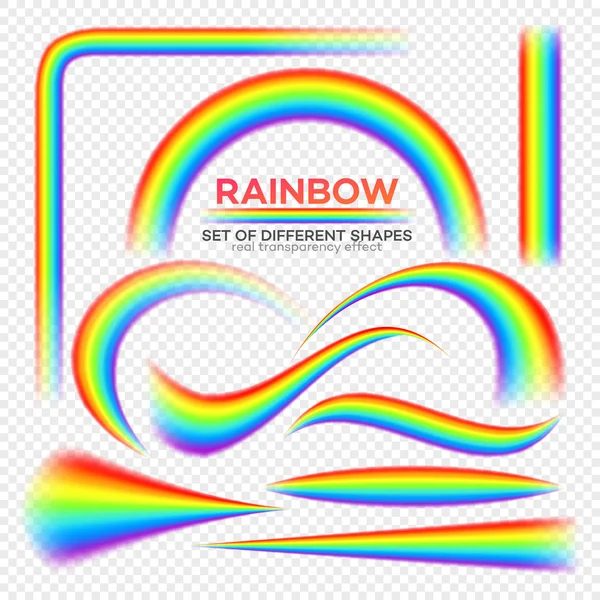 彩虹不同形状组。真正的彩虹透明效果。矢量图 — 图库矢量图片