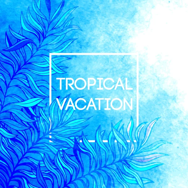 Watercolor  tropical palm tree leaf background. Tropical vacation design. Vector illustration — Stock Vector
