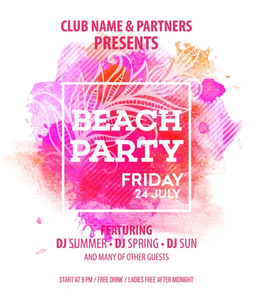 Hello Summer Beach Party Flyer. Desain Vektor - Stok Vektor