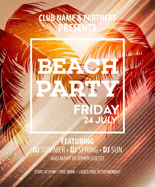 Hello Summer Beach Party Flyer. Vector Design — Stock Vector