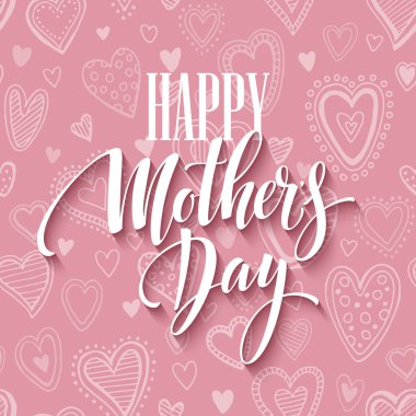 Mothers day lettering card with pink seamless background and handwritten text message. Vector illustration