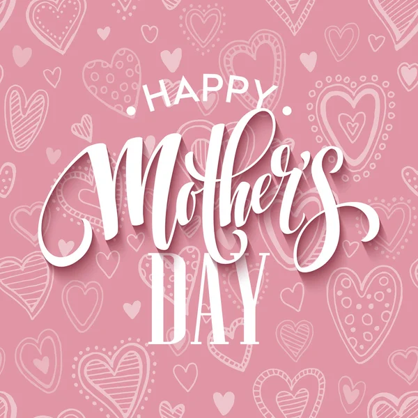 Tarjeta de letras del día de las madres con fondo rosa sin costuras y mensaje de texto escrito a mano. Ilustración vectorial — Vector de stock