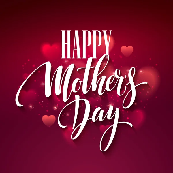 Feliz Día de las Madres. Caligrafía hecha a mano ilustración vectorial. Tarjeta de día de las madres con fondo de corazón — Vector de stock