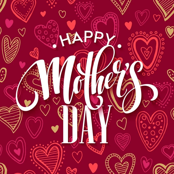 Mothers day lettering card with red seamless background and handwritten text message. Vector illustration — Διανυσματικό Αρχείο