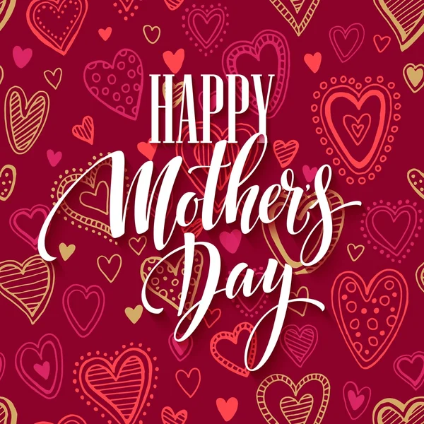 Mothers day lettering card with red seamless background and handwritten text message. Vector illustration — Διανυσματικό Αρχείο