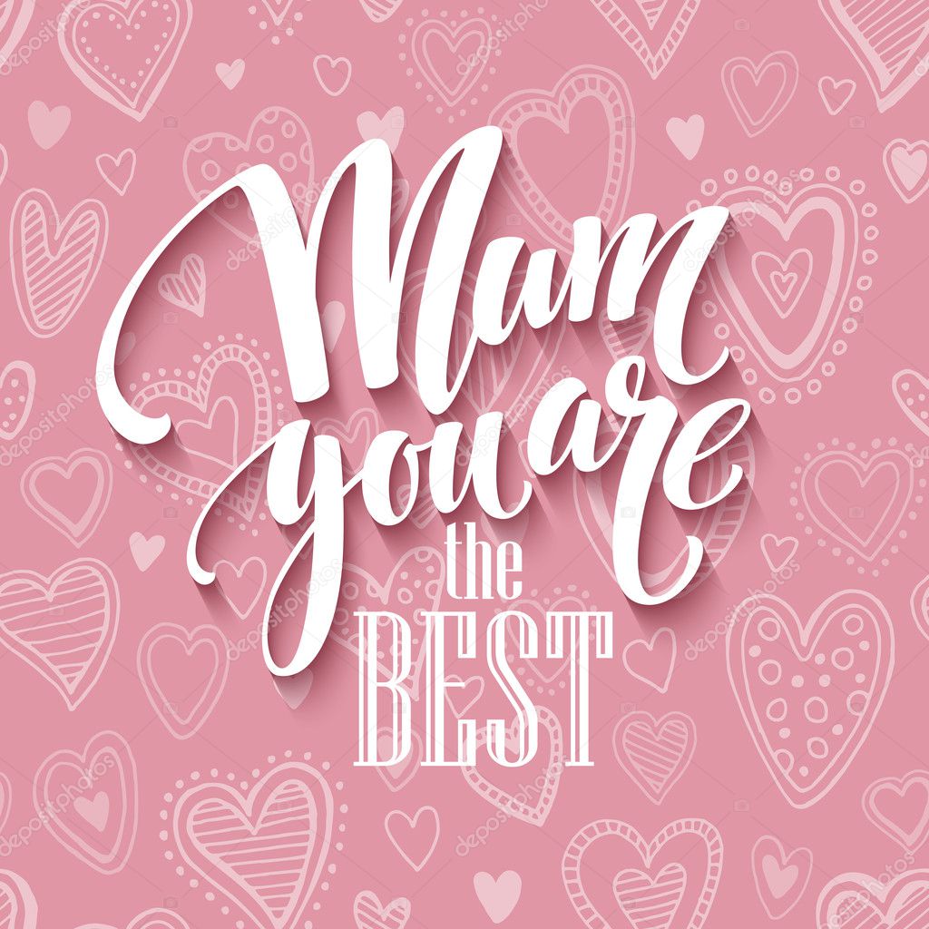Mothers day lettering card with pink seamless background and handwritten text message. Vector illustration EPS10