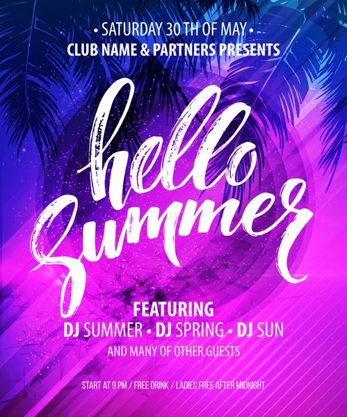 Hello Summer Party Flyer. Vector Design — Stock Vector