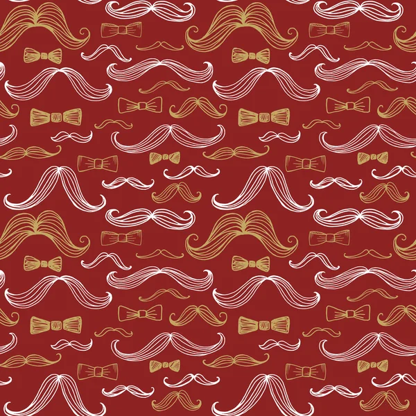 Bow Tie e Moustache padrão sem costura. Ilustração vetorial — Vetor de Stock