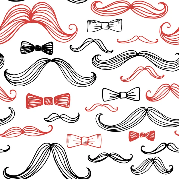 Bow Tie e Moustache padrão sem costura. Ilustração vetorial — Vetor de Stock