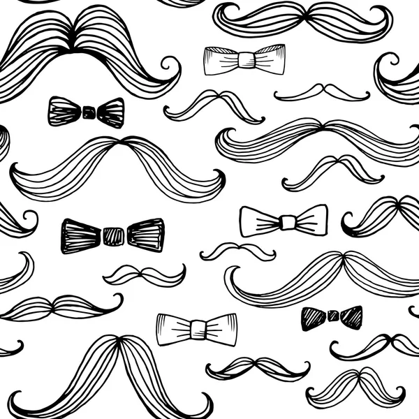 Corbata de lazo y patrón inconsútil bigote. Ilustración vectorial — Archivo Imágenes Vectoriales