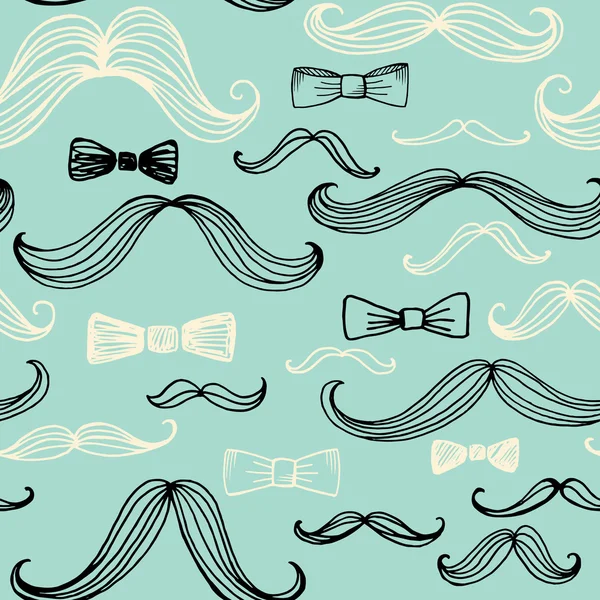 Bow Tie e Moustache padrão sem costura. Ilustração vetorial — Vetor de Stock