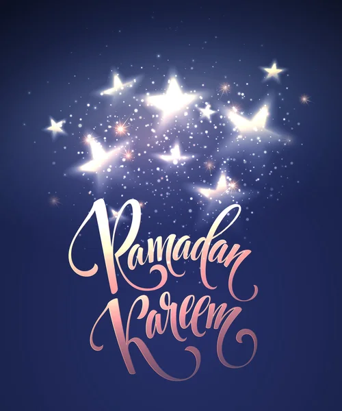 Carte de vœux de Ramadan Kareem avec lune et étoiles. Illustration vectorielle — Image vectorielle