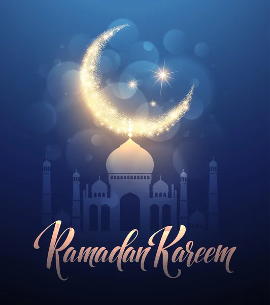Carte de vœux de Ramadan Kareem avec lune et étoiles. Illustration vectorielle — Image vectorielle