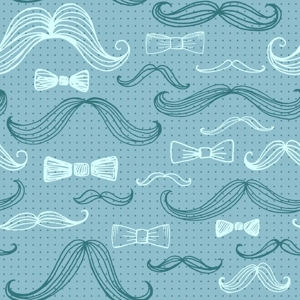 Bow Tie e Moustache padrão sem costura. Ilustração vetorial — Vetor de Stock