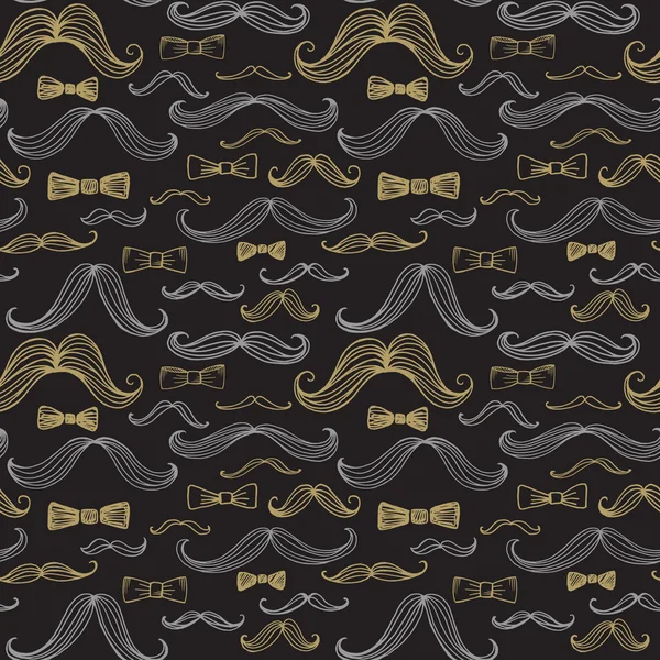 Bow Tie e Moustache padrão sem costura. Ilustração vetorial — Vetor de Stock