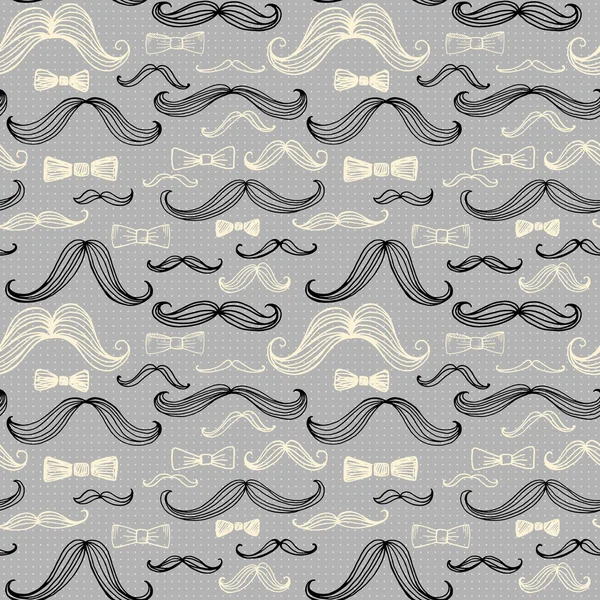 Bow Tie e Moustache padrão sem costura. Ilustração vetorial — Vetor de Stock