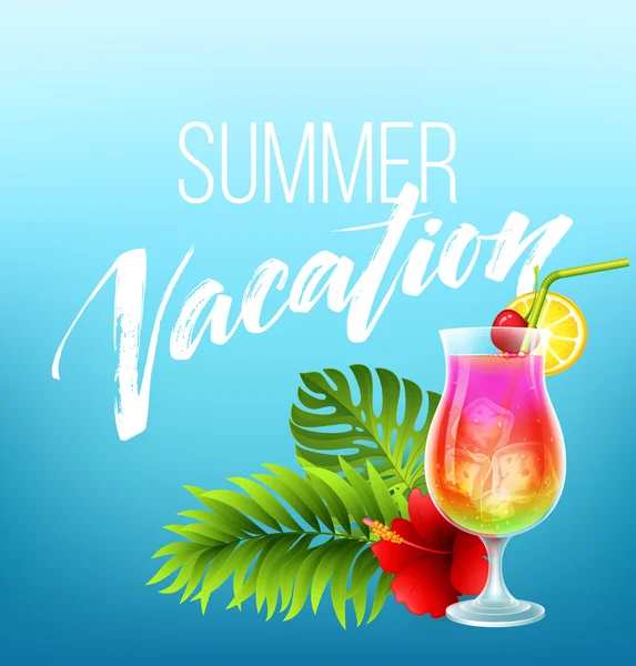 Summer vacation handwriting. Typography, lettering and calligraphy. Poster and flyer design template. An exotic cocktail. Vector illustration — Stock Vector