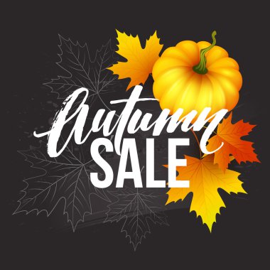 Tasarım afiş sonbahar Satılık. Afiş tasarımı ile kabak, yaprakları ve spikelets düşmek. Vektör çizim