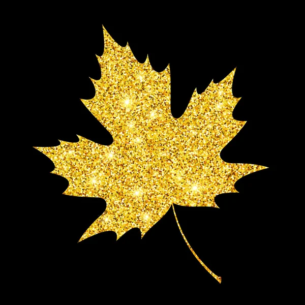 Golden glitter textured fall leaf. Autumn gold design. Vector illustration — Stock Vector