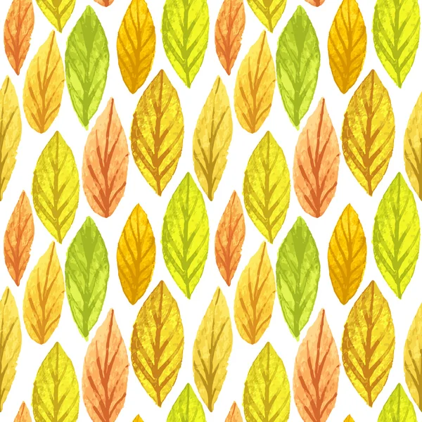 Hojas de otoño colorido patrón sin costura. Textura de pintura de acuarela. Ilustración vectorial — Vector de stock