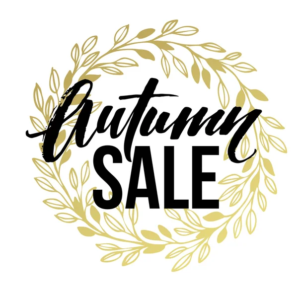 Sonbahar el harflerle yazılı. Altın, siyah ve beyaz renk. Sonbahar satış banner tasarımı. Vektör çizim