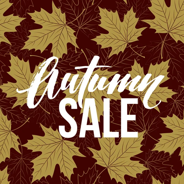 Herbst handgeschriebene Schrift. goldene, schwarz-weiße Farbe. Herbst Verkauf Banner Design. Vektorillustration — Stockvektor