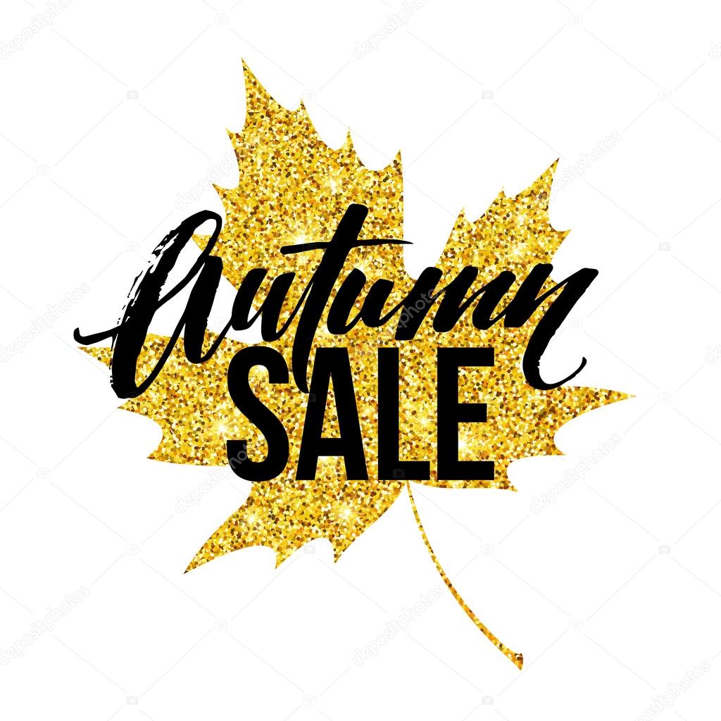 Autunno scritto scritte a mano Colore dorato bianco e nero Disegno di caduta vendita banner Illustrazione di vettore Eps10 — Vettoriali di Vik Y