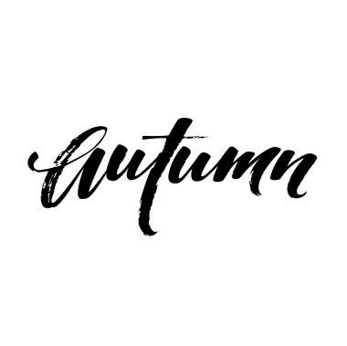 Güz Modern kaligraf kartı. Elle çizilmiş yazı tasarımı. Mürekkep illüstrasyon. Sonbahar posteri. Vektör çizimi