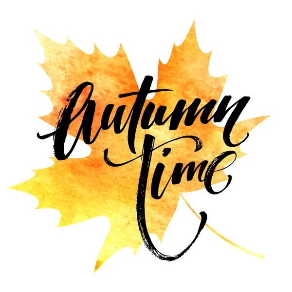 Fall time poster met kleurrijke aquarel bladeren. Vector illustratie — Stockvector