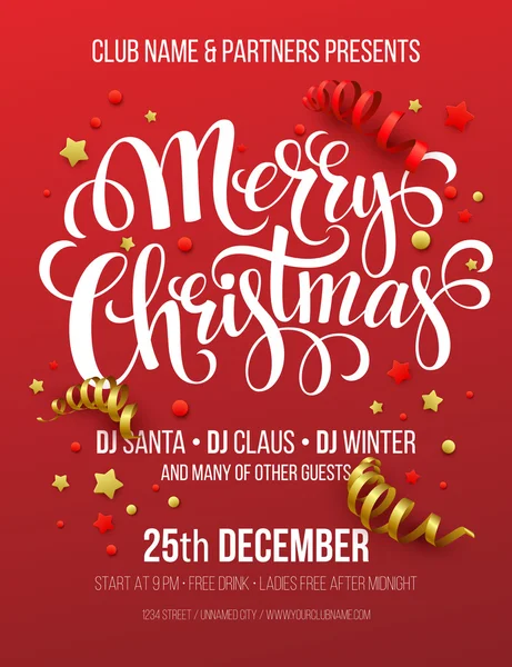 Merry Christmas Party Poster. Vektör çizim