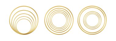 Gerçekçi 3D yuvarlak çerçeve seti beyaz arka planda izole edildi. Lüks altın dekoratif unsur. Vektör illüstrasyonu