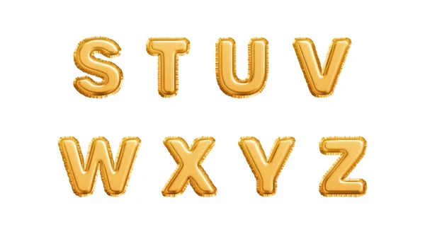 실제적 인 금 풍선 알파벳은 흰색 바탕에 분리되어 있다. S T U V W X Y Z 알파벳의 글자. 벡터 일러스트 — 스톡 벡터
