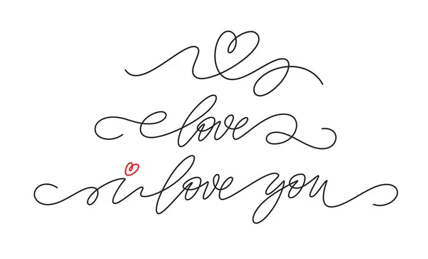 Set of single continuous line handwriting lettering for Happy Valentines Day isolated on white background. Vector illustration — ストックベクタ