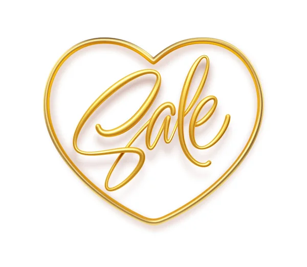 3d realistic golden inscription Sale in a heart shape frame. Design element for Happy Valentines Day sale poster, flyer, card. Vector illustration — ストックベクタ