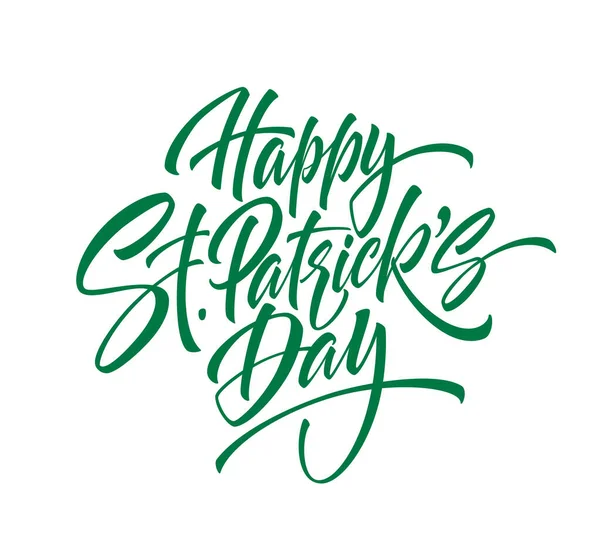 Letras de caligrafia verde Happy Saint Patricks Day isolado no fundo branco. Ilustração vetorial — Vetor de Stock