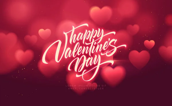 Bokeh wazig hart Shape glanzende luxe achtergrond voor Valentijnsdag felicitaties. Handschrift belettering Gelukkige Valentijnsdag. Vectorillustratie — Stockvector