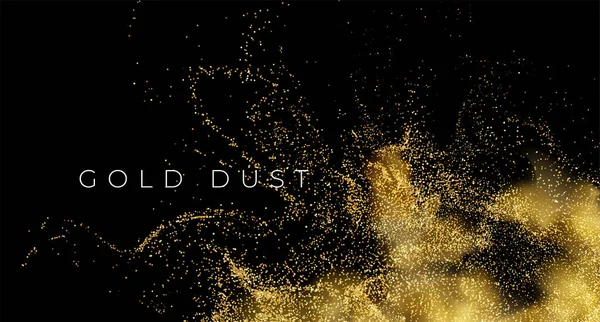 Zlaté flitry třpytí prach izolované na černém pozadí. Vektorová ilustrace — Stockový vektor